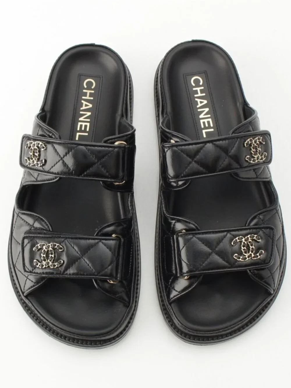 ★SOLD★ Chanel CC Logo Quilted Velcro Sandals Black 36c - Picture 2 of 10